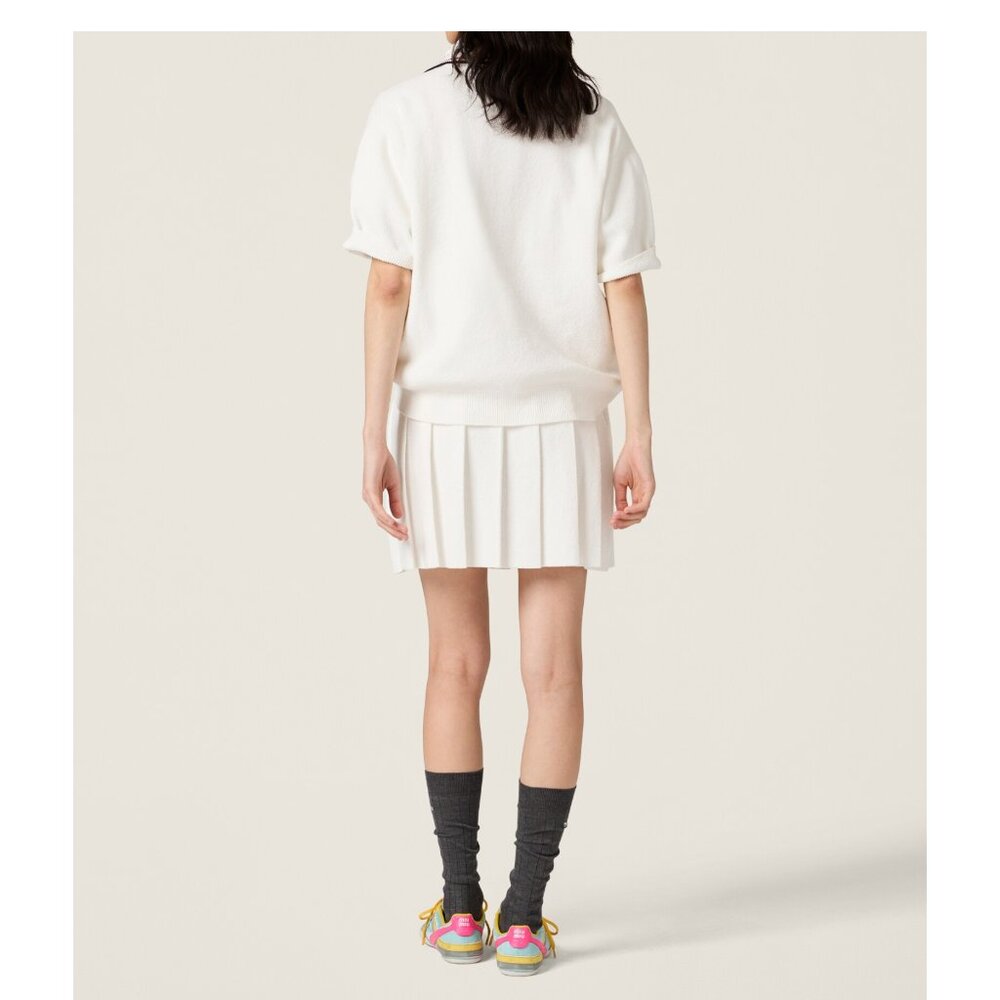 MIU MIU Off White Cotton Pique Knit Stretch Polo Shirt Sweater Top 38 - Picture 5 of 14